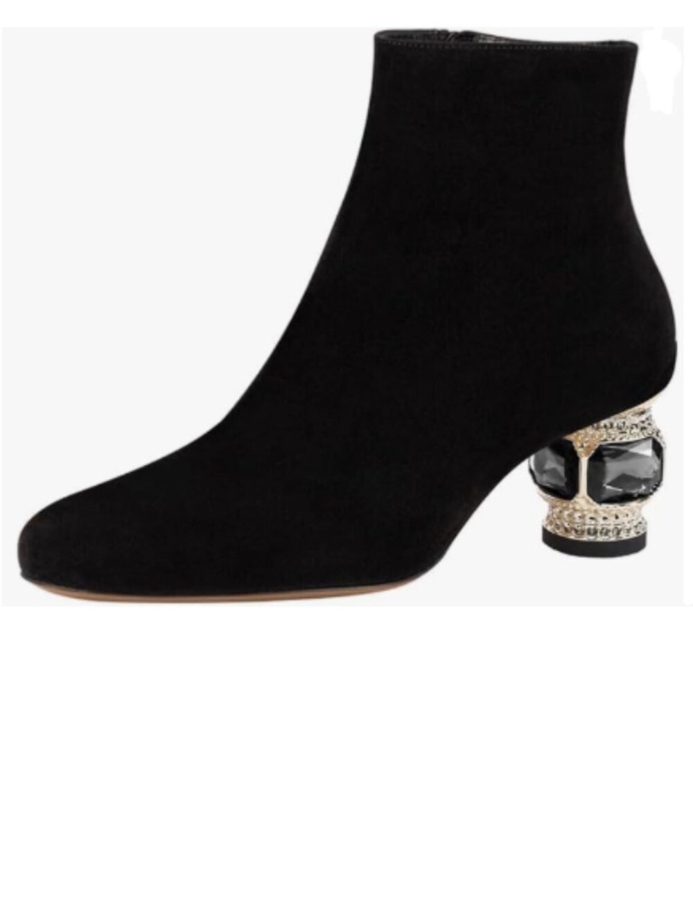 FSJ Black Round Toe Crystal Chunky Block Low Heel Ankle Boots Side Zipper Shoes